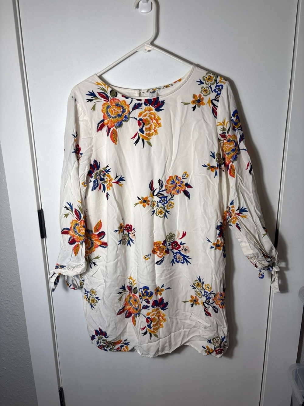 Old Navy Large Floral Boho Shift Dress Tie Sleeve Cottagecore Folk Prairie Style